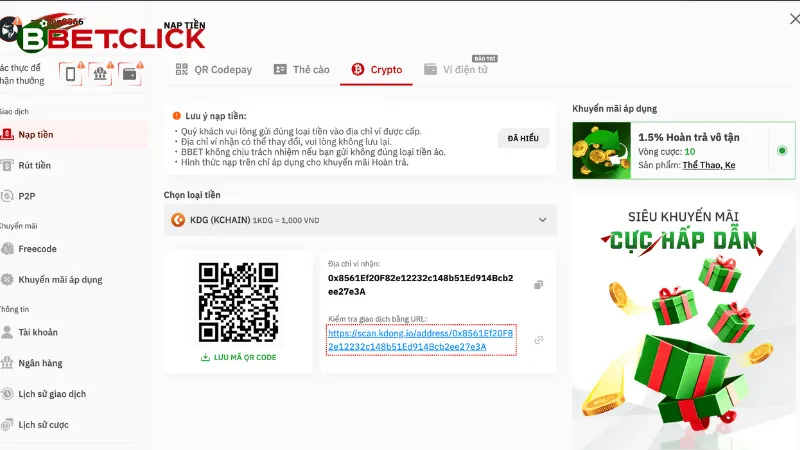 Nạp tiền BBet qua crypto