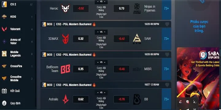 Tổng quan thông tin cơ bản về sảnh SABA Esports BBET