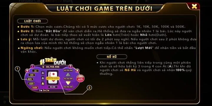cách chọn mức cược trong game trên dưới BBet